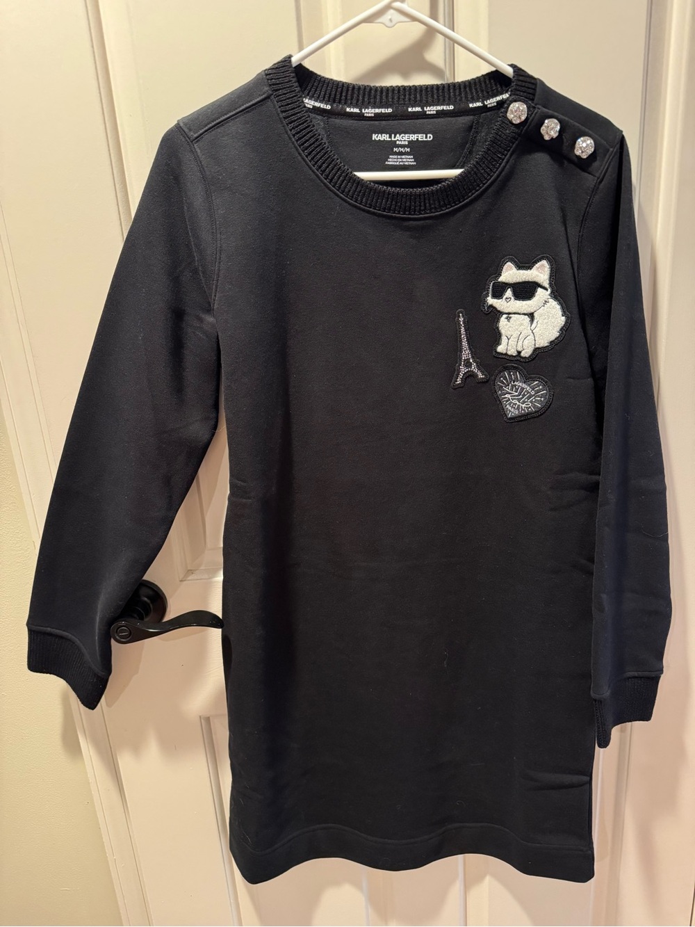 NWT Karl Lagerfeld Black Embroidered Sweatshirt Dress Sz Medium - Picture 8 of 9